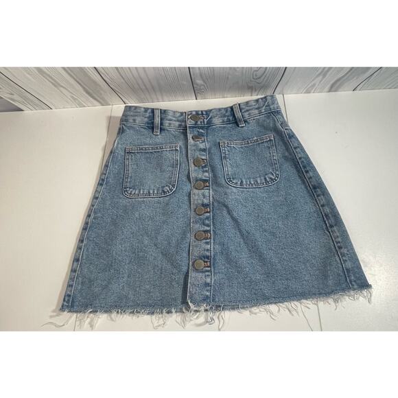 Zara Authentic Denim Size Small Jean Skirt By TRF Raw Hem Fly Front Pockets - Picture 1 of 7